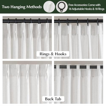 Semi Sheer Pinch Pleated Linen Curtains for Living Room 84 Inches, White - color: White, size: 40"W x 84"L (Pack of 2)