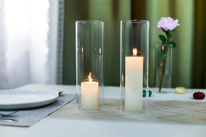 CYS EXCEL 2 PCS (H:10" D:3") Open Ended Glass Hurricane Candleholder Tube Shade | Open Flame Candle Chimney Tube Cover | Bottomless Cylinder - size: 3" wide x 10" tall
