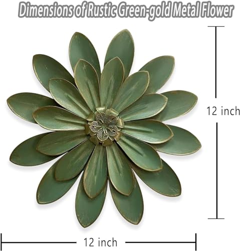 Novbvia Metal Flower Wall Sculpture,12" Green Rustic Modern Floral Artwork - color: 03A-Green