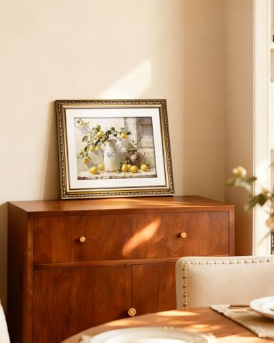 InSimSea Gold Framed Wall Art, Yellow Lemon Print, 13x16inch - color: Lemon Branch, size: 16"L x 13"W