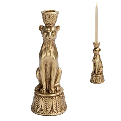Guichifun Leopard Candlestick Holder Table Decor 9 in - color: Gold-leopard
