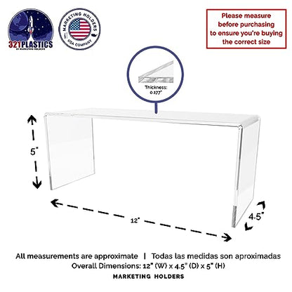 Marketing Holders 4 Pack Acrylic Riser Display Stand Platform Clear 12" x 4.5" Rectangular Tabletop Showcase Pedestal for Collectible Merchandise Figures and Figurines - size: 12"W x 5"H