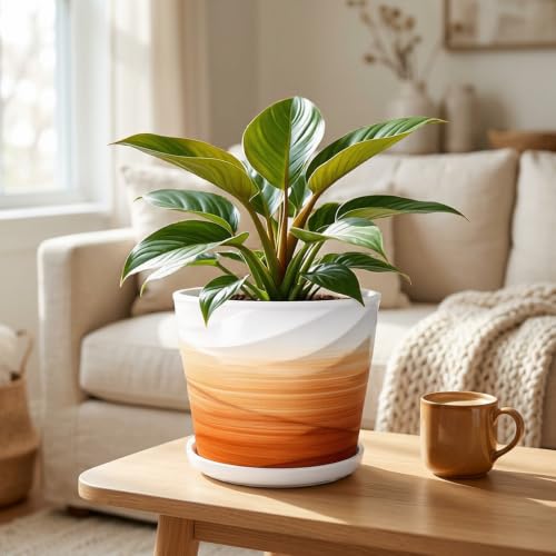 8 Inch Ceramic Plant Pot, Khaki + White - color: Khaki + White, size: 8 Inch-1 Pack