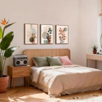 WENGTIAO Boho Neutral Abstract Botanical Framed Canvas Wall Art 16"x24"x3 - color: Boho Neutral Abstract Botanical, size: 16"x24"x3Pcs