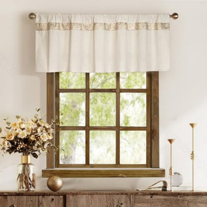 Oindec 2 Pack Cotton Linen Kitchen Valance Curtains, 16 inches - size: 55"W x 16"L (Pack of 2)