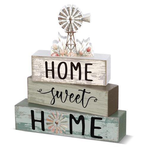Cinnvoice 4 Pcs Summer Windmill Wooden Block Decor Farmhouse Tiered Tray - style: Windmill