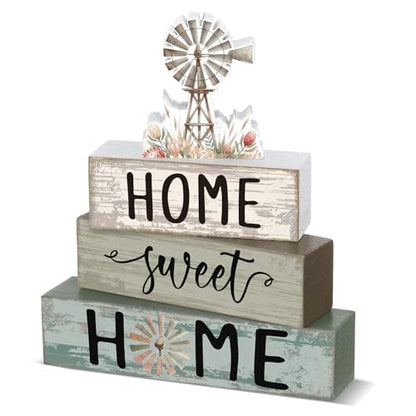 Cinnvoice 4 Pcs Summer Windmill Wooden Block Decor Farmhouse Tiered Tray - style: Windmill