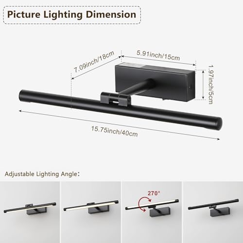 15.75 Inch Black Battery Operated Picture Light with Remote - color: Black, size: 15.75 In