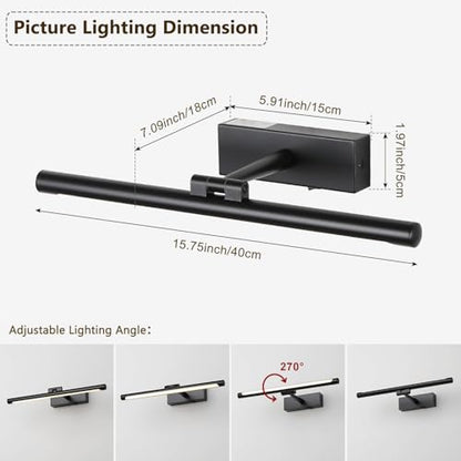 15.75 Inch Black Battery Operated Picture Light with Remote - color: Black, size: 15.75 In