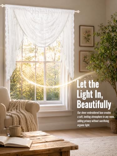 Molaxhome White Lace Window Valance Curtains Swag Victorian Gothic Style - color: White, size: 39.4"W x 41.3"L (Pack of 1)