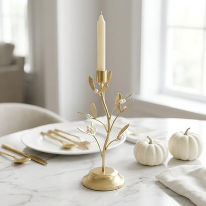 Guichifun Golden Metal Mistletoe Flower Candle Stick Holder - color: Gold-flower