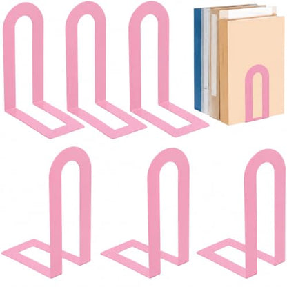 Chunful 6 Pcs Pink Metal BookEnds Shelves, 7.5 x 5.75 x 3.5 in - color: Pink, size: 7.5 x 5.75 x 3.5 in