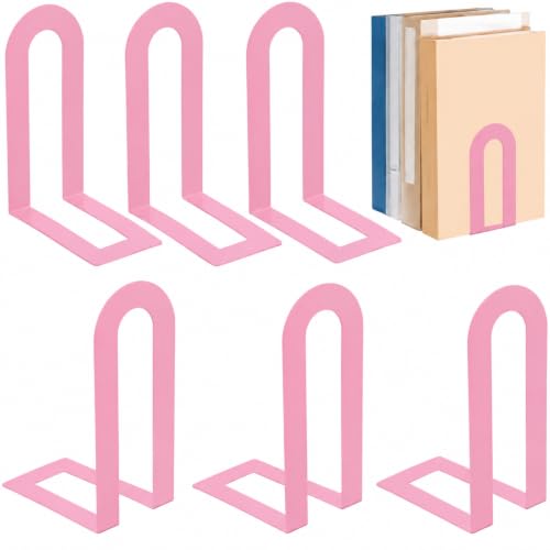 Chunful 6 Pcs Pink Metal BookEnds Shelves, 7.5 x 5.75 x 3.5 in - color: Pink, size: 7.5 x 5.75 x 3.5 in