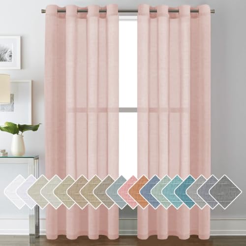 H.VERSAILTEX Baby Pink Linen Sheer Curtains 84" 2 Panels Grommet - color: Baby Pink, size: 52"W x 84"L (Pack of 2)