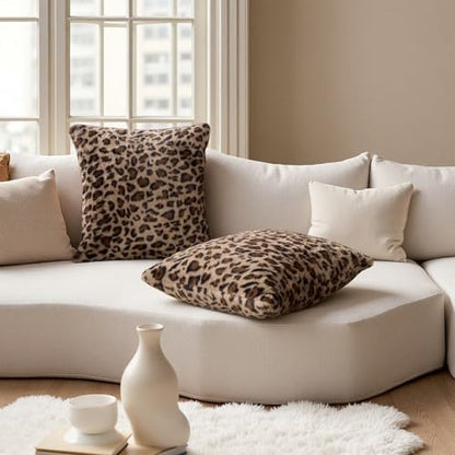 Cheetah Pillow Covers 18x18, Faux Fur Leopard Print Pillow Cases Set of 2 - size: 18" x 18" (Pack of 2)