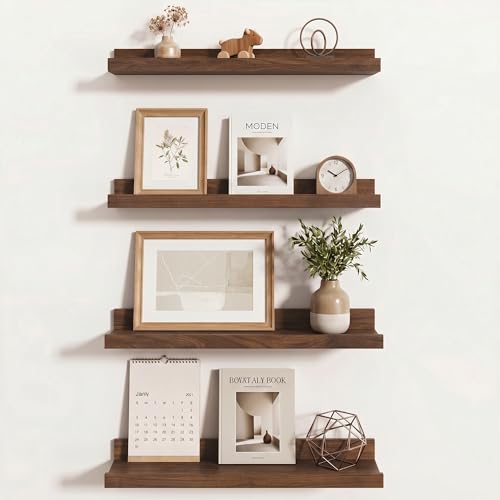 Axeman 20 Inch Floating Shelves, Walnut Picture Ledge Shelf Set of 4 - color: Walnut, size: 20 Inch