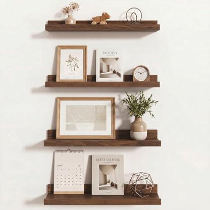 Axeman 20 Inch Floating Shelves, Walnut Picture Ledge Shelf Set of 4 - color: Walnut, size: 20 Inch