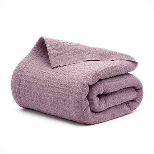 100% Cotton Waffle Weave Blanket for Hot Sleepers, Twin 92" x 68" - color: Lavender, size: Twin(92"x68")