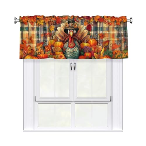 Thanksgiving Turkey Valances for Windows Rod Pocket Curtain Valance 1 Panel Short Curtains for Kitchen Bathroom Living Room Bedroom Window Treatments - color: Thanksgiving Turkey