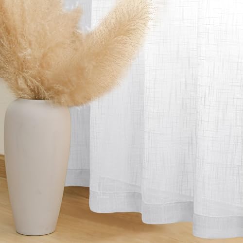 DWCN White Faux Linen Sheer Curtains, 2 Panels, 38x63 Inch - color: White, size: 38"W x 63"L (Pack of 2)