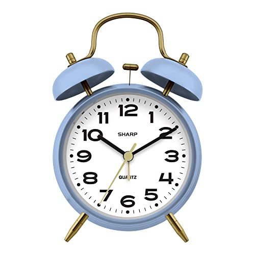 Sharp 4-Inch Twin Bell Alarm Clock for Heavy Sleepers, Cornflower Blue - color: Matte Ice Blue