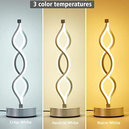 NUÜR Silver Infinity Spiral LED Table Lamp, Dimmable Bedside Lamp - color: Silver