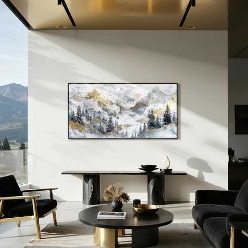 crmotu Nature Oversized Wall Art, Misty Mountain Landscape Pictures 29"x57" - color: Gold Mountain, size: 57"L x 29"W
