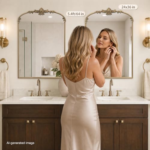 Besdomus Vintage Arched Gold Mirror: 24"x36" Antique Large Vanity Mirror - size: 36"L x 24"W
