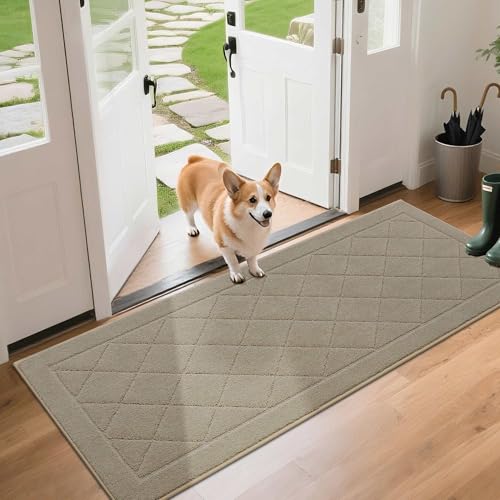 BEQHAUSE Dirt Trapper Door Mat 24" x 60", Doormat Non-Slip, Beige - color: Beige, size: 24" X 60" (Rectangular)
