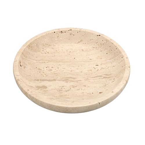 Hipiwe Small Key Bowl for Entryway 5.5" Round Travertine Jewelry Ring Dish - color: Beige, size: 5.5"