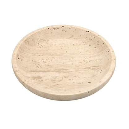 Hipiwe Small Key Bowl for Entryway 5.5" Round Travertine Jewelry Ring Dish - color: Beige, size: 5.5"