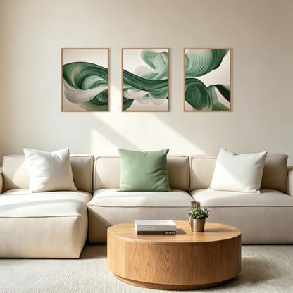 KAIRNE Green Abstract Waves Lines Framed Canvas Wall Art Set-12"x16"x3 - color: Abstract Wave Wall Art, size: 12"L x 16"W