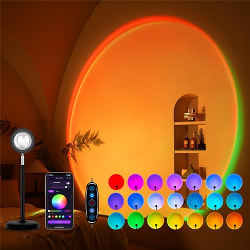 Tsrarey Sunset Lamp Projection, Not Only 21 Colors Sunset Lights, 180 Degree Rotation Led Light, Push Button Switch & APP Control Projector for Party Bedroom Decor - color: Multicolor