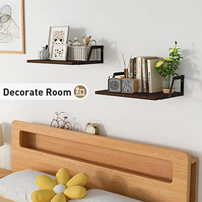 SRIWATANA Dark Walnut Deep Floating Shelves, Set of 2 Wood Wall Shelf Unit - color: Dark Walnut