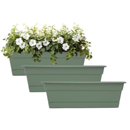 Bloem Dura Cotta 24" Plastic Window Box Planter with Saucer, Basil, 3-Pack - color: Basil, size: 24" (Pack of 3)