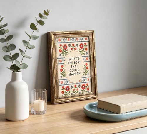 Vintage Gold Framed Bohemia Floral Wall Art, Embroidered Style Canvas Print - color: Bohemia Floral, size: 16"LX12"W