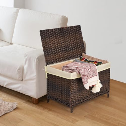 Wicker Storage Basket with Lid, 105L Shelf Basket with Removable Liner Bag - color: Brown, size: 105L