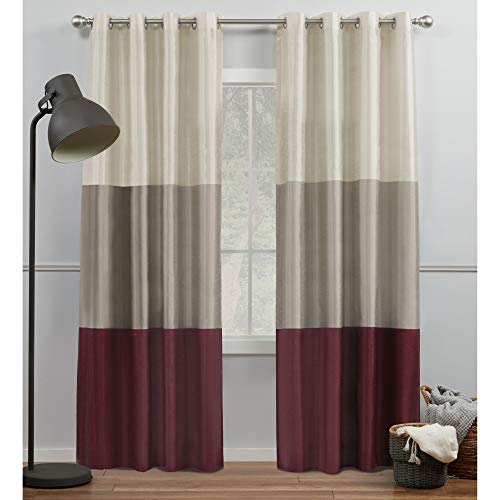 EXCLUSIVE HOME Chateau Striped Faux Silk Grommet Top Curtain Panel Pair, 54"x108", Burgundy Taupe - color: Burgundy/Taupe, size: 54"W x 108"L (Pack of 2)