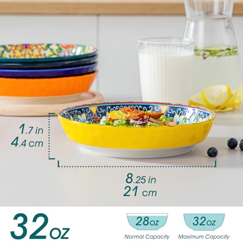 vancasso 32 Oz Pasta Bowls Set of 6, Ceramic Bohemian Soup Salad Bowls - color: Bohemian