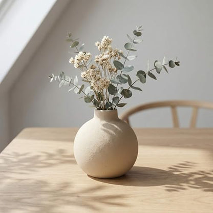 Ceramic Flower Vase, 5.1 inch, Farmhouse Rustic Style, Decorative Pottery Terracotta for Home Decor, Table, Mantle, Fireplace, Living Room, Bathroom, Wedding Centerpiece