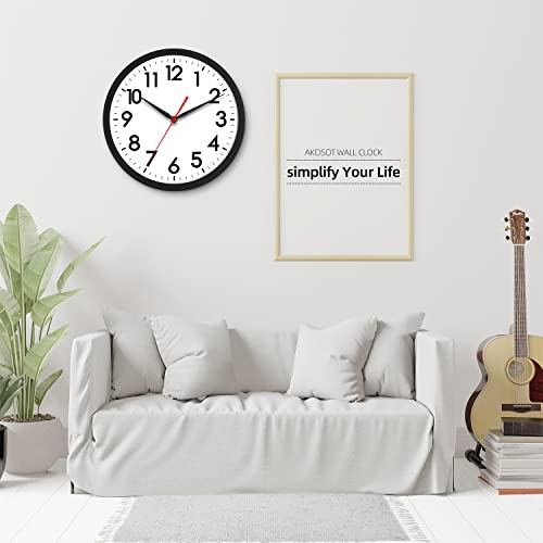AKCISOT 12 Inch Wall Clock, Silent Battery Operated Analog Clock, Black - color: A_black, size: 12 Inch