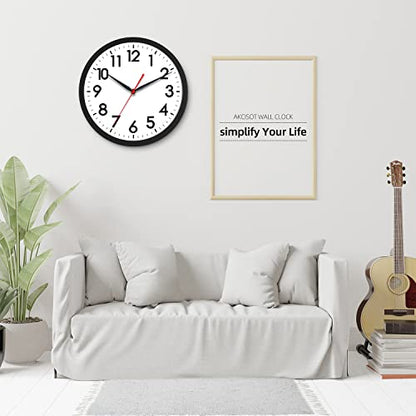 AKCISOT 12 Inch Wall Clock, Silent Battery Operated Analog Clock, Black - color: A_black, size: 12 Inch