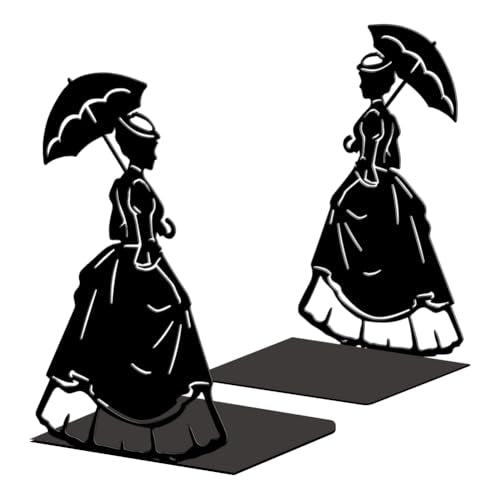 Peacoblue 5.3"x4.3"x7.9" Metal Bookends, Heavy Duty Book Ends for Shelves - style: Victorian Woman