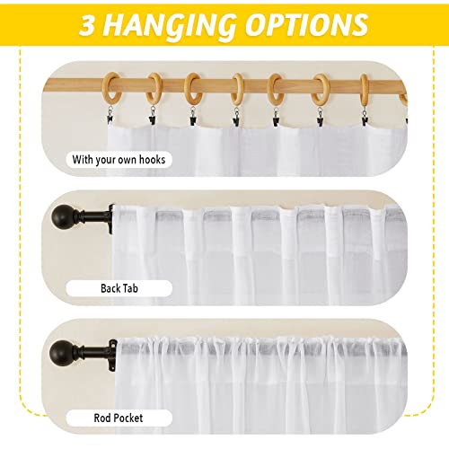 NICETOWN Linen Sheer Curtains for Bedroom Windows, Rod Pocket & Back Tab Semi Sheer Vertical Drapes Privacy with Light Filtering for Nursery/Kitchen, White, 42" Wide by 63" Long, 2 Pieces - color: White, size: 42"W x 63"L (Pack of 2)