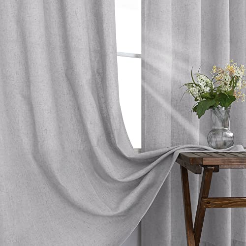 KOUFALL Grey Bronze Grommet Linen Blend Sheer Curtains 52x45 Inches Long - color: Grey, size: 52"W x 45"L (Pack of 2)