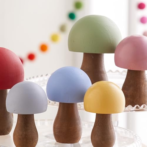 Your Heart's Content Pastel Wood Mushrooms Set of 6 (Pastel Paint 6) - color: Pastel 6
