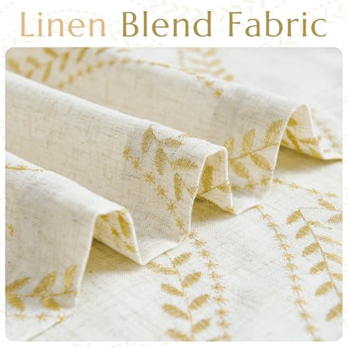 jinchan Boho Linen Curtains 63 Inch Gold on Beige Grommet 2 Panels - color: Vine Gold, size: 50"W x 96"L (Pack of 2)
