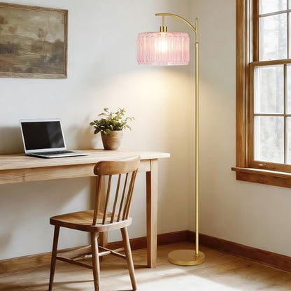 QIYIZM Pink Floor Lamp for Living Room,Bedroom,Gold Dimmable Standing Lamp with Remote,Mid Century Modern Brass Tall Lamp Boho Floor Lamps Arc Stained Glass Flower Floor Light Lamp Girls kids Bohemian - size: Floor Lamp--10