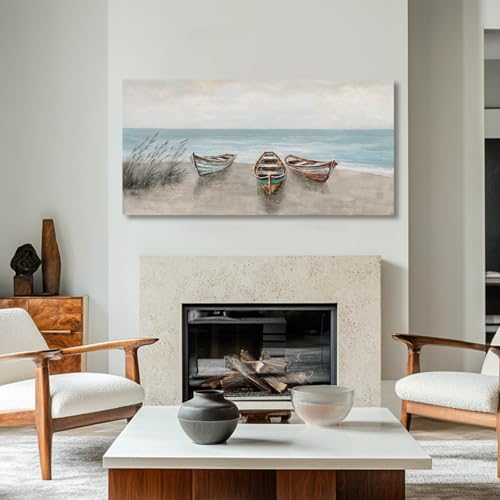 WINKAILIN Large Ocean Boat Canvas Wall Art for Living Room 29x58 Inch - color: Blue and Brown, size: 58"L x 29"W