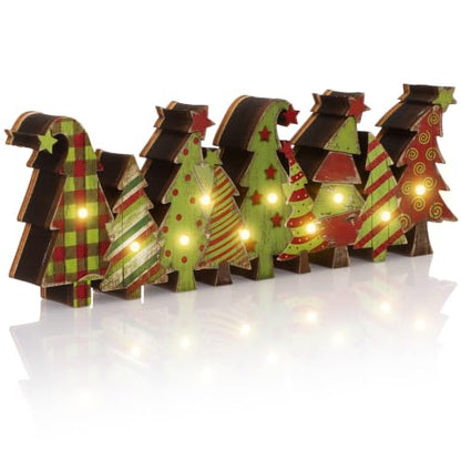 Yousoontic Christmas Tree Decor Table Centerpieces, Green and Red Wooden Sign Decorations with LED Lights 3D Block, Light up 3D Green Monster Ornament for Tabletop Mantel Desk Table Home Office Party - style: Christmas Tree
